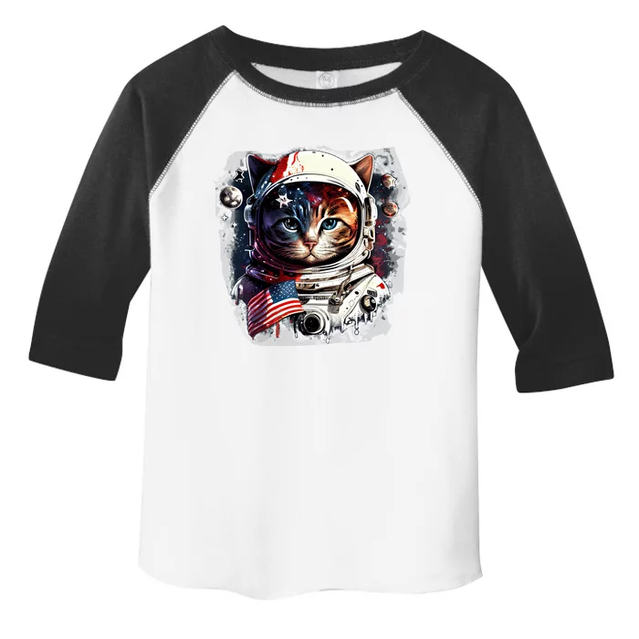 Astronaut Cat In Space Gift Flag Usa Cosmos Helmet Graphic Cute Gift Toddler Fine Jersey T-Shirt