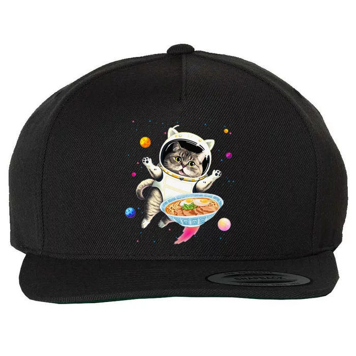 Astronaut Cat In Space With Ramen Noodles Galaxy Cat Wool Snapback Cap