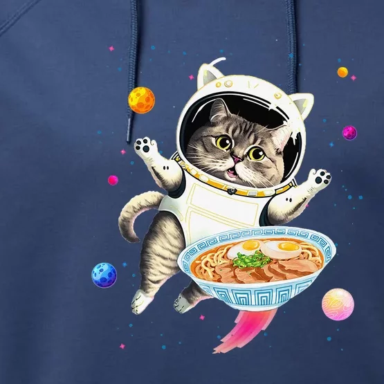 Astronaut Cat In Space With Ramen Noodles Galaxy Cat Performance Fleece Hoodie