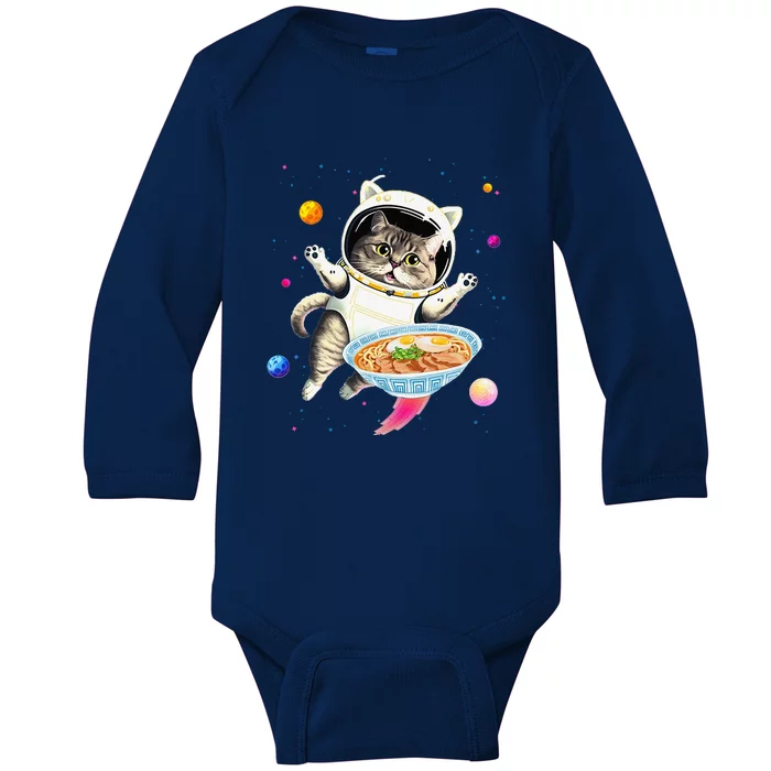 Astronaut Cat In Space With Ramen Noodles Galaxy Cat Baby Long Sleeve Bodysuit