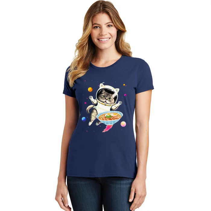 Astronaut Cat In Space With Ramen Noodles Galaxy Cat Women's T-Shirt