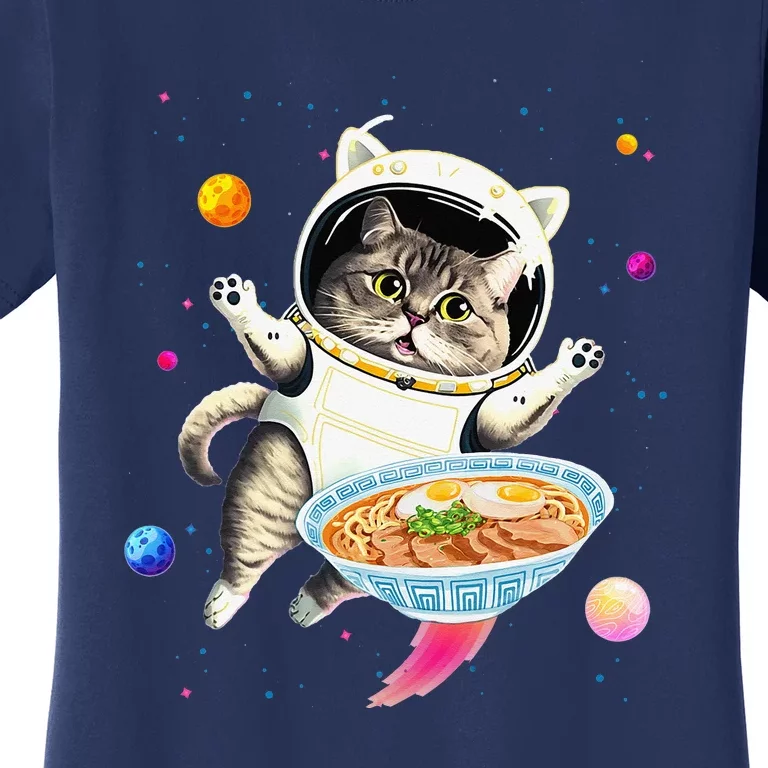 Astronaut Cat In Space With Ramen Noodles Galaxy Cat Women's T-Shirt