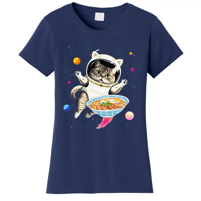 Astronaut Cat In Space With Ramen Noodles Galaxy Cat Women's T-Shirt