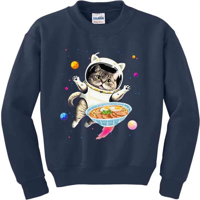 Astronaut Cat In Space With Ramen Noodles Galaxy Cat Kids Sweatshirt