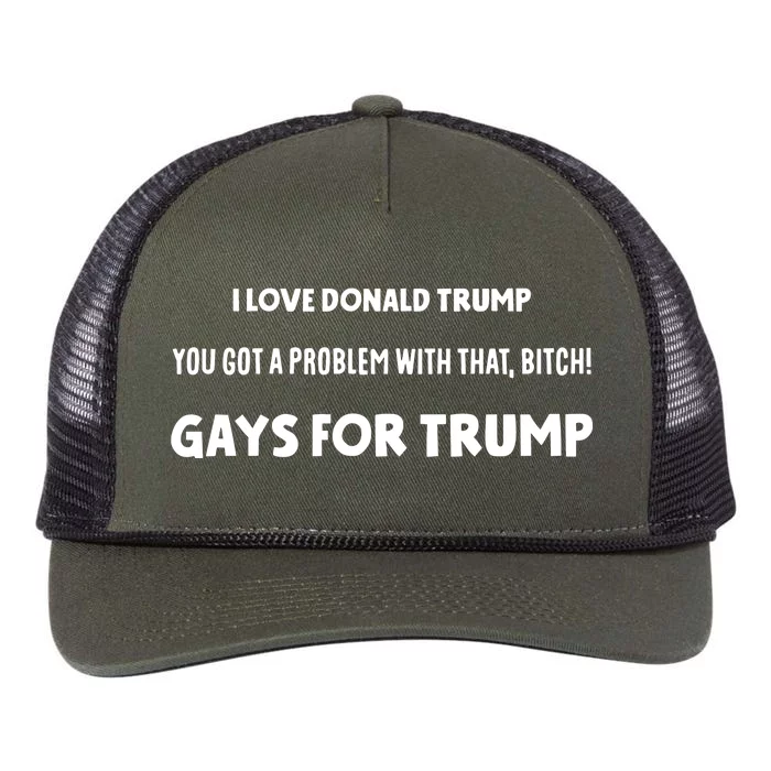 Art Candee I Love Donald Trump You Got A Problem With That Bitch Gays For Trump Retro Rope Trucker Hat Cap