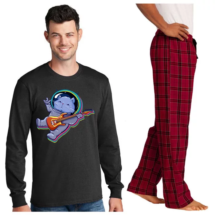 Astronaut Cat In Space Guitar Long Sleeve Pajama Set