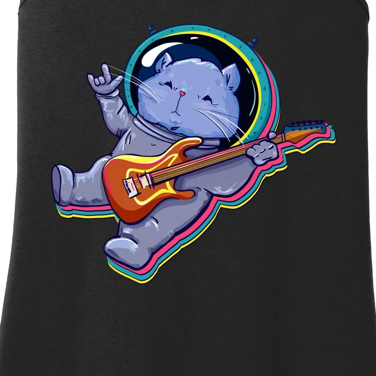 Astronaut Cat In Space Guitar Ladies Essential Tank