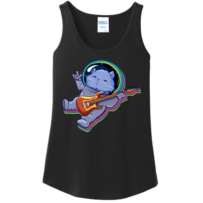 Astronaut Cat In Space Guitar Ladies Essential Tank