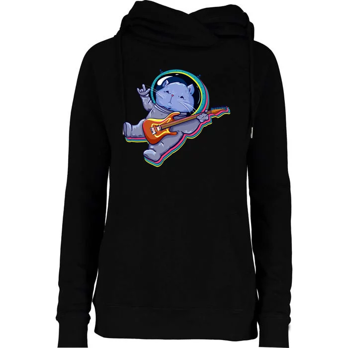 Astronaut Cat In Space Guitar Womens Funnel Neck Pullover Hood