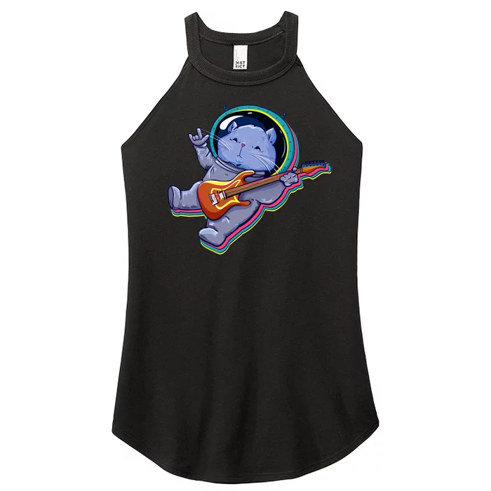 Astronaut Cat In Space Guitar Women’s Perfect Tri Rocker Tank