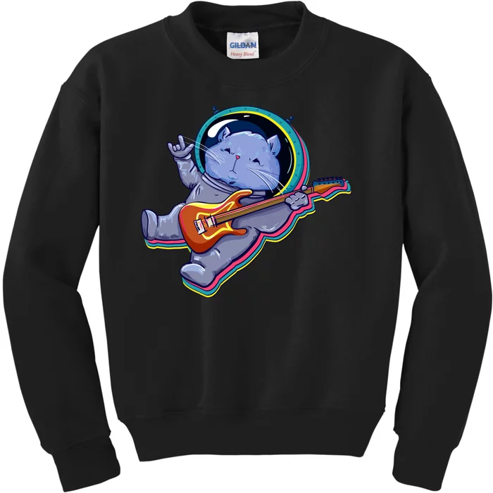 Astronaut Cat In Space Guitar Kids Sweatshirt