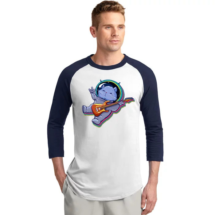 Astronaut Cat In Space Guitar Baseball Sleeve Shirt