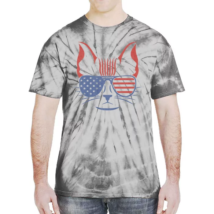 American Cat Is Symbol On American Patriotic 4th Of July Usa American Flag Tie-Dye T-Shirt