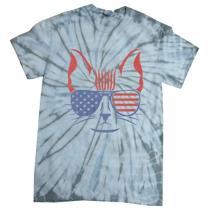 American Cat Is Symbol On American Patriotic 4th Of July Usa American Flag Tie-Dye T-Shirt