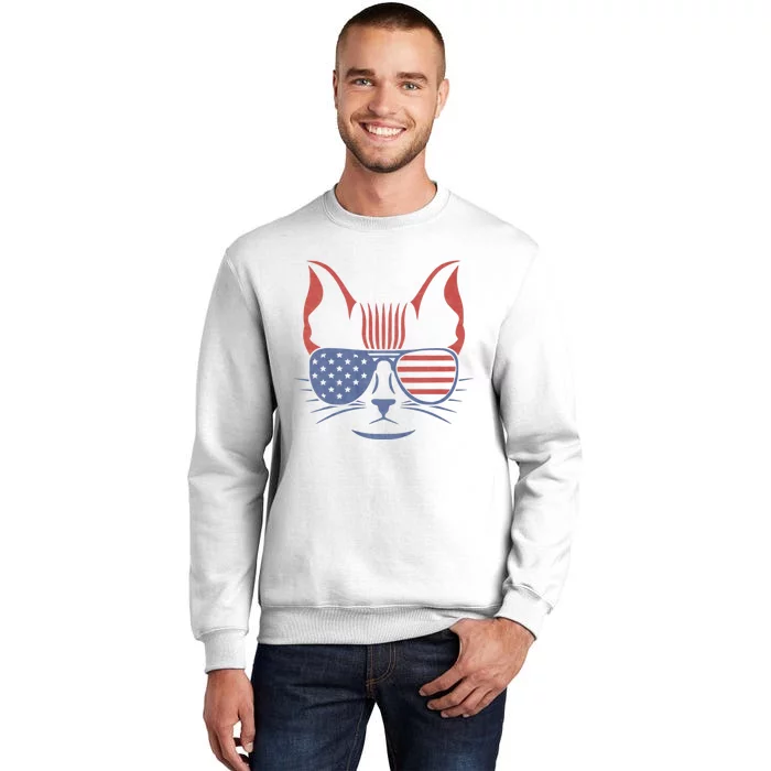 American Cat Is Symbol On American Patriotic 4th Of July Usa American Flag Sweatshirt