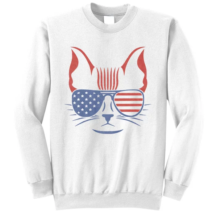 American Cat Is Symbol On American Patriotic 4th Of July Usa American Flag Sweatshirt