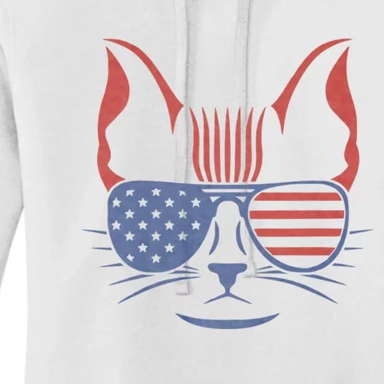 American Cat Is Symbol On American Patriotic 4th Of July Usa American Flag Women's Pullover Hoodie