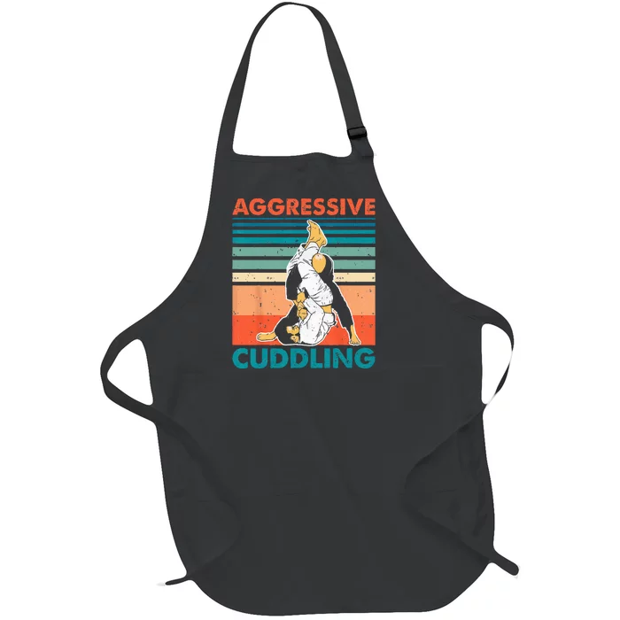 Aggressive Cuddling Jiu Jitsu Funny Retro Brazilian BJJ Full-Length Apron With Pocket