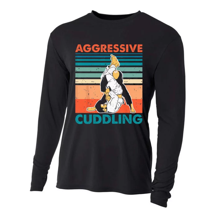 Aggressive Cuddling Jiu Jitsu Funny Retro Brazilian BJJ Cooling Performance Long Sleeve Crew