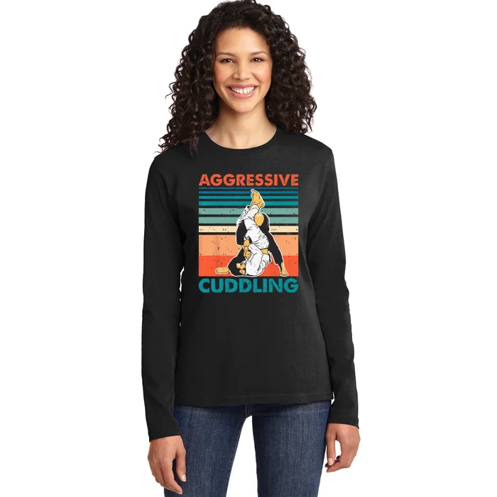 Aggressive Cuddling Jiu Jitsu Funny Retro Brazilian BJJ Ladies Long Sleeve Shirt