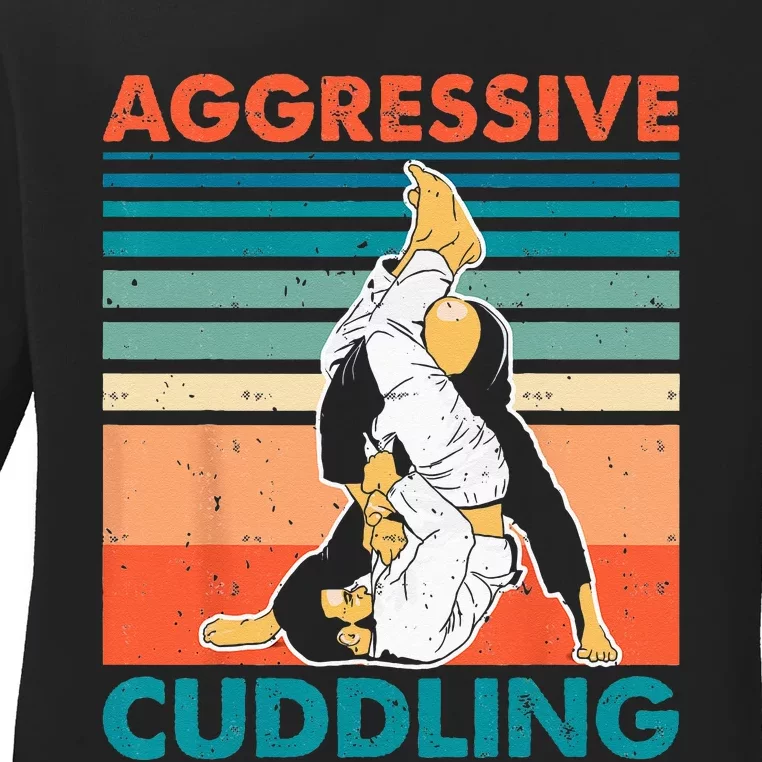 Aggressive Cuddling Jiu Jitsu Funny Retro Brazilian BJJ Ladies Long Sleeve Shirt