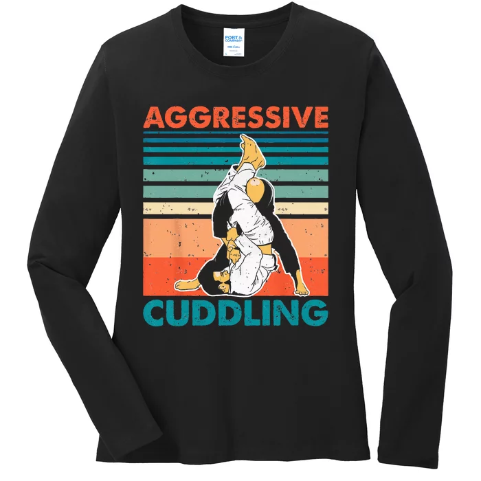 Aggressive Cuddling Jiu Jitsu Funny Retro Brazilian BJJ Ladies Long Sleeve Shirt