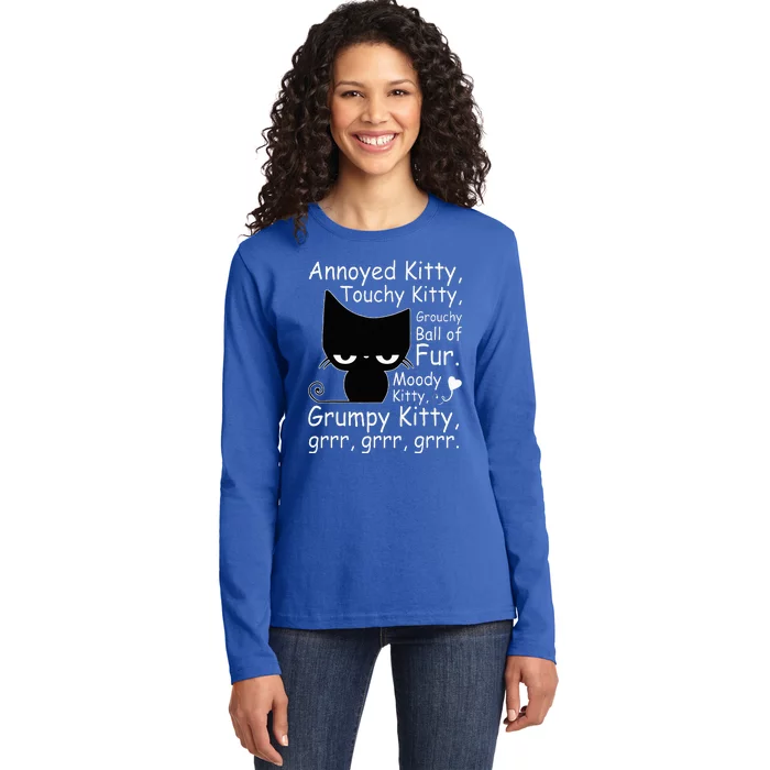 Angry Cat Kitten Lover Funny Attitude Fur Pet Owner Ladies Long Sleeve Shirt