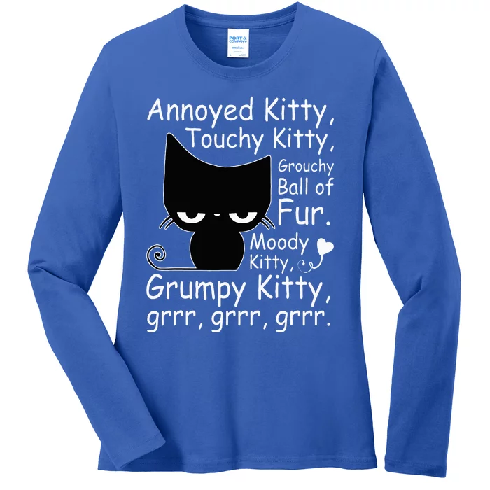 Angry Cat Kitten Lover Funny Attitude Fur Pet Owner Ladies Long Sleeve Shirt