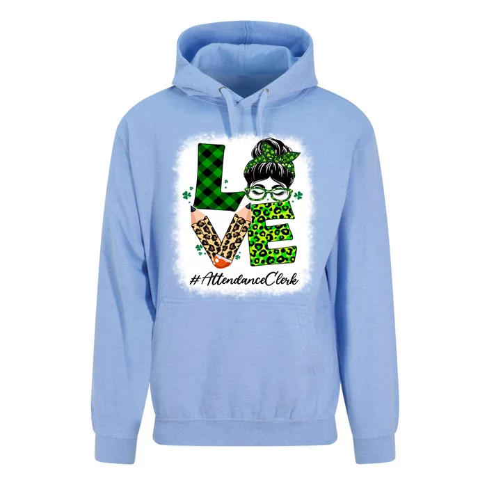 Attendance Clerk Love Bleached Messy Bun St Patricks Day Gift Unisex Surf Hoodie