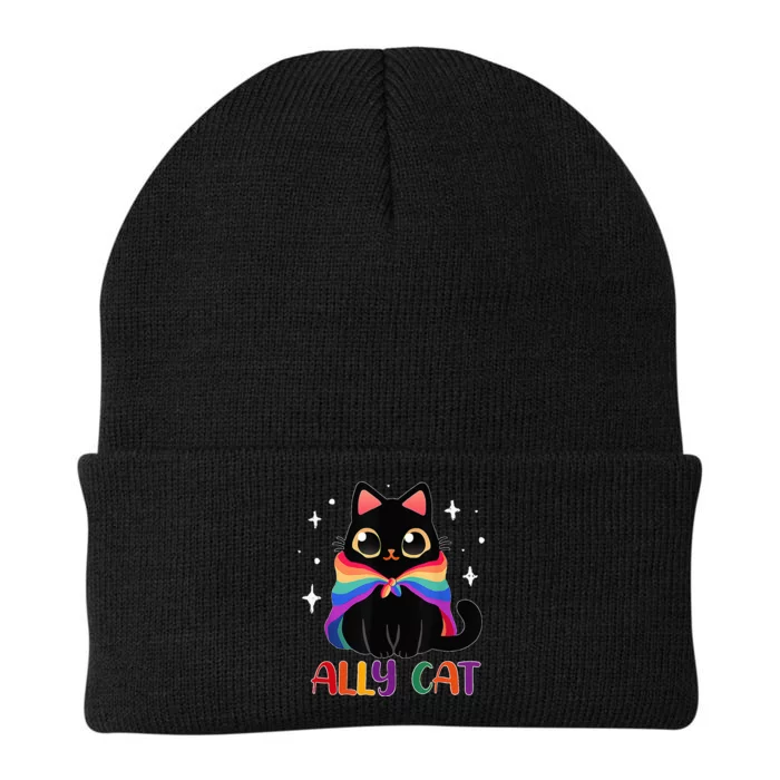 Ally Cat LGBT Gay Rainbow Pride Flag Funny Cat Lover Knit Cap Winter Beanie