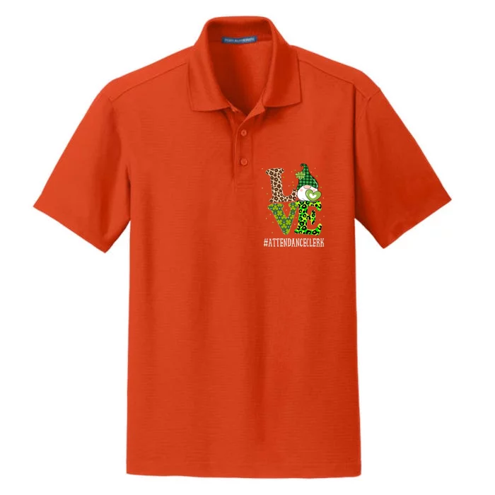 Attendance Clerk Love St Patricks Day Gnome Leopard Funny Gift Dry Zone Grid Performance Polo