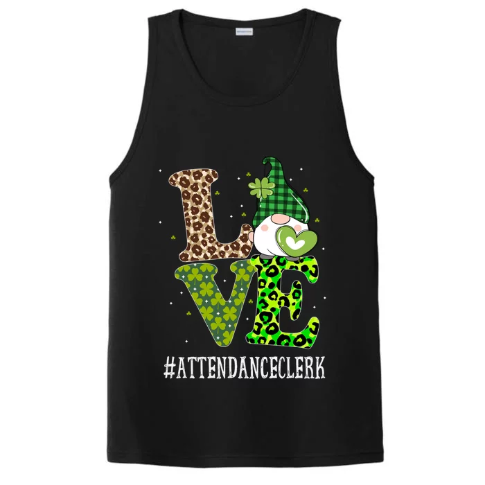 Attendance Clerk Love St Patricks Day Gnome Leopard Funny Gift Performance Tank