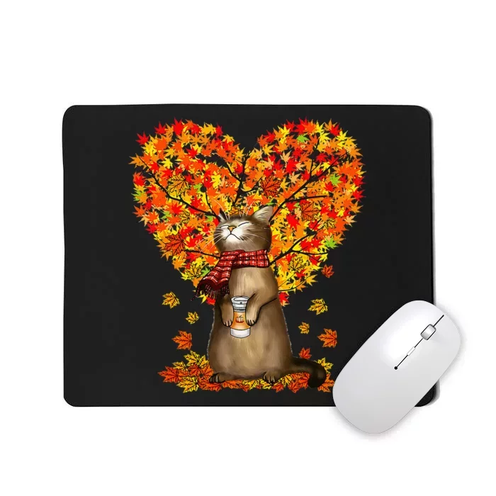 Autumn Cat Lover Celebrating Thanksgiving with Falling Leaves Mousepad