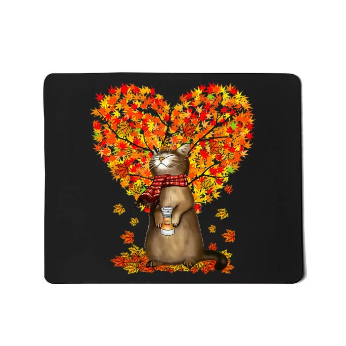 Autumn Cat Lover Celebrating Thanksgiving with Falling Leaves Mousepad