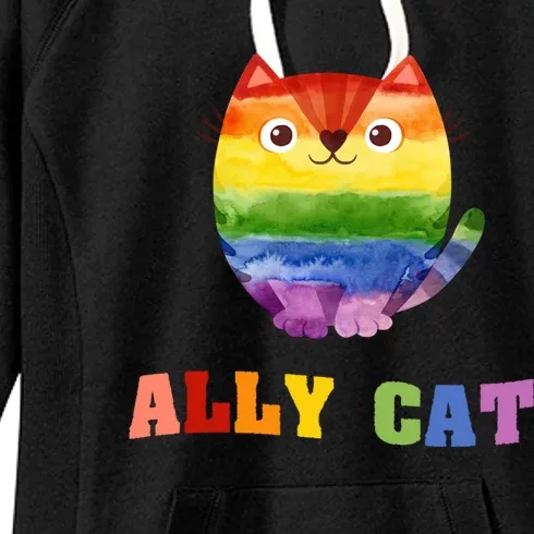 Ally Cat Lgbtq+ Ally Allies Cute Cat Pride Gift Women's Fleece Hoodie