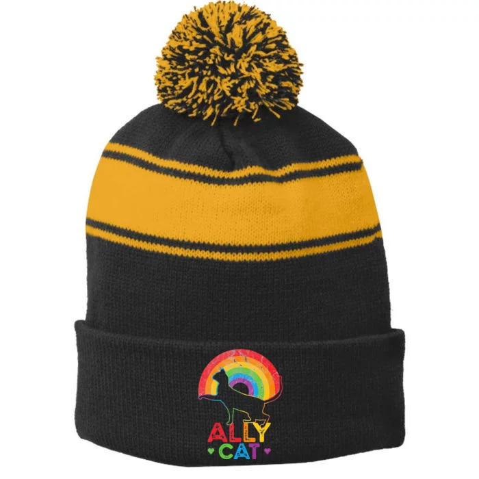 Ally Cat LGBT Pride Ally Cat With Rainbow Stripe Pom Pom Beanie