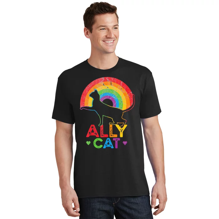 Ally Cat LGBT Pride Ally Cat With Rainbow T-Shirt