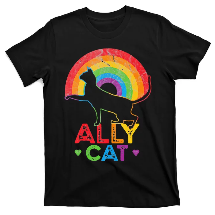 Ally Cat LGBT Pride Ally Cat With Rainbow T-Shirt