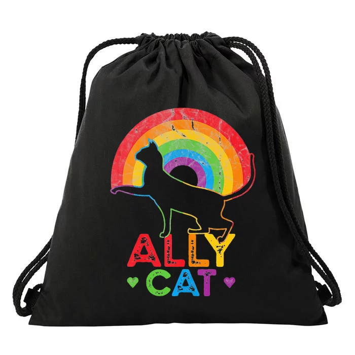 Ally Cat LGBT Pride Ally Cat With Rainbow Drawstring Bag