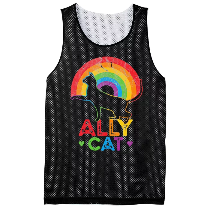 Ally Cat LGBT Pride Ally Cat With Rainbow Mesh Reversible Basketball Jersey Tank