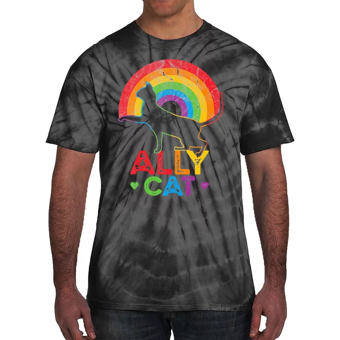 Ally Cat LGBT Pride Ally Cat With Rainbow Tie-Dye T-Shirt