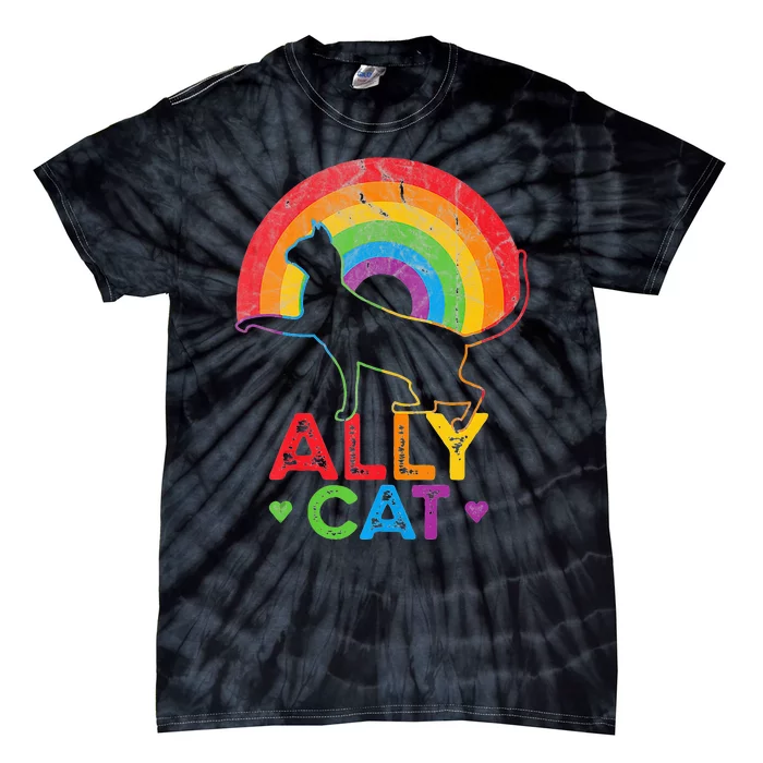 Ally Cat LGBT Pride Ally Cat With Rainbow Tie-Dye T-Shirt