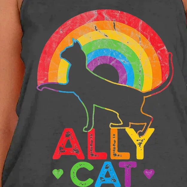 Ally Cat LGBT Pride Ally Cat With Rainbow Women's Knotted Racerback Tank