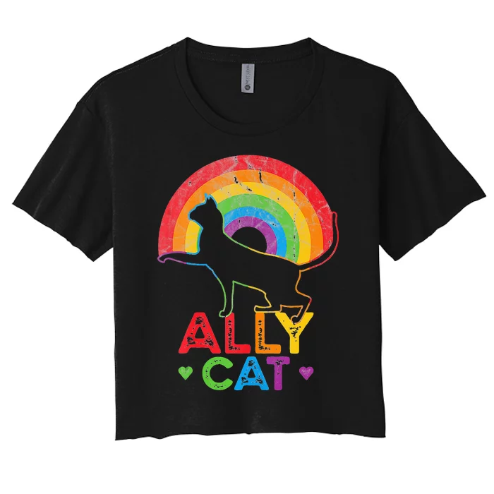 Ally Cat LGBT Pride Ally Cat With Rainbow Women's Crop Top Tee