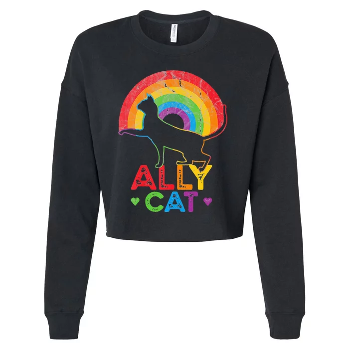 Ally Cat LGBT Pride Ally Cat With Rainbow Cropped Pullover Crew