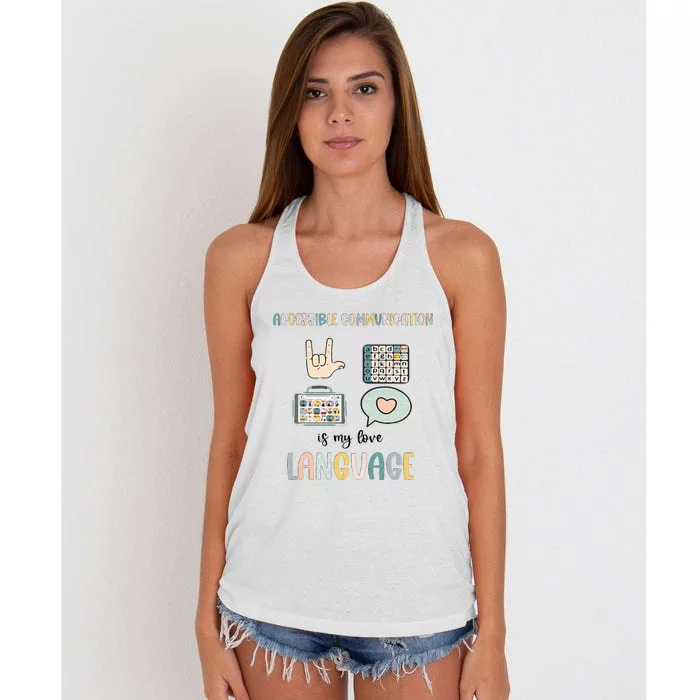 Accessible Communication Love Language AAC SLP Valentines Women's Knotted Racerback Tank