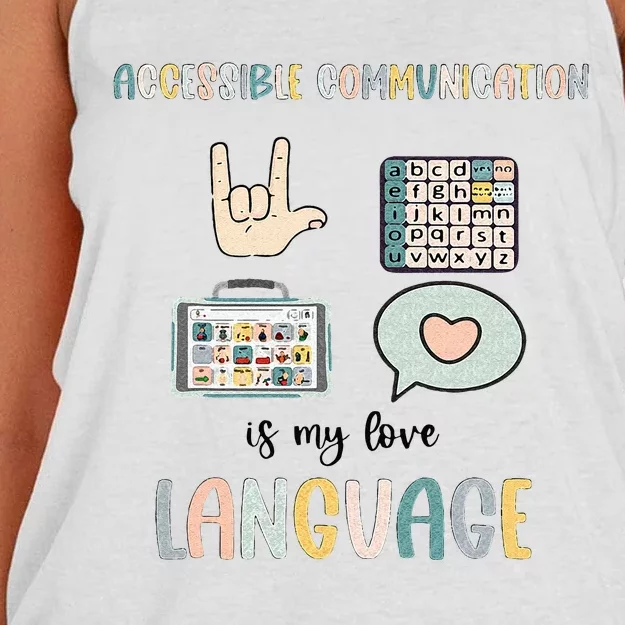 Accessible Communication Love Language AAC SLP Valentines Women's Knotted Racerback Tank