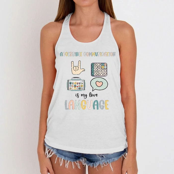 Accessible Communication Love Language AAC SLP Valentines Women's Knotted Racerback Tank