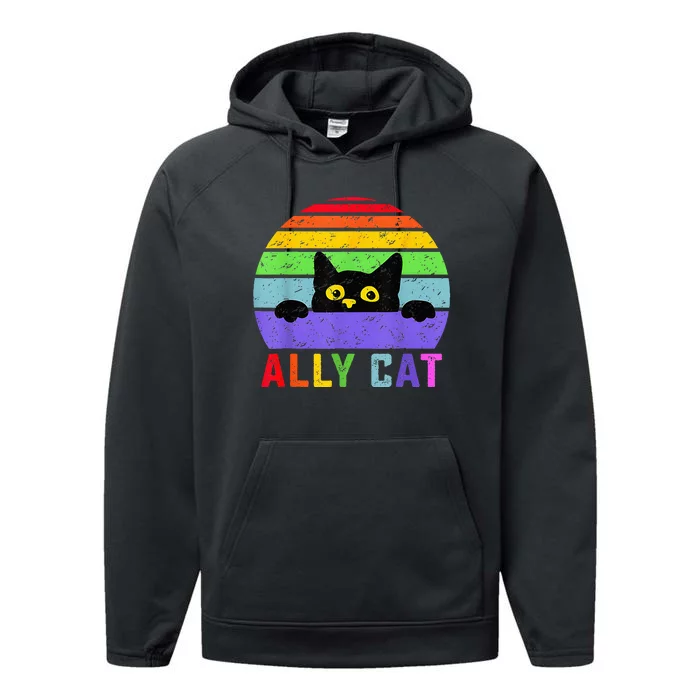 Ally Cat LGBT Gay Rainbow Pride Flag Funny Cat Lover Performance Fleece Hoodie