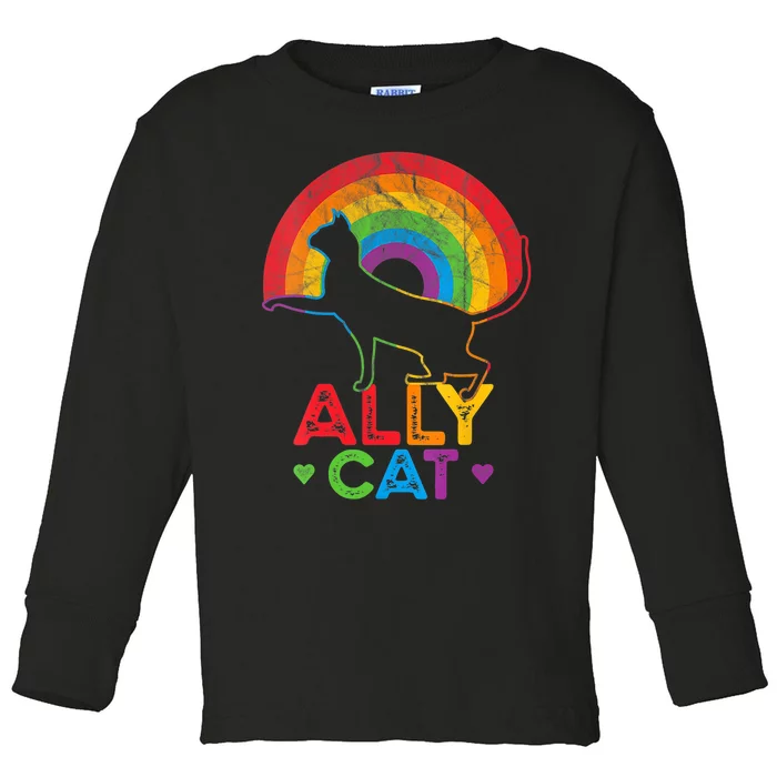 Ally Cat LGBT Pride Ally Cat With Rainbow Toddler Long Sleeve Shirt